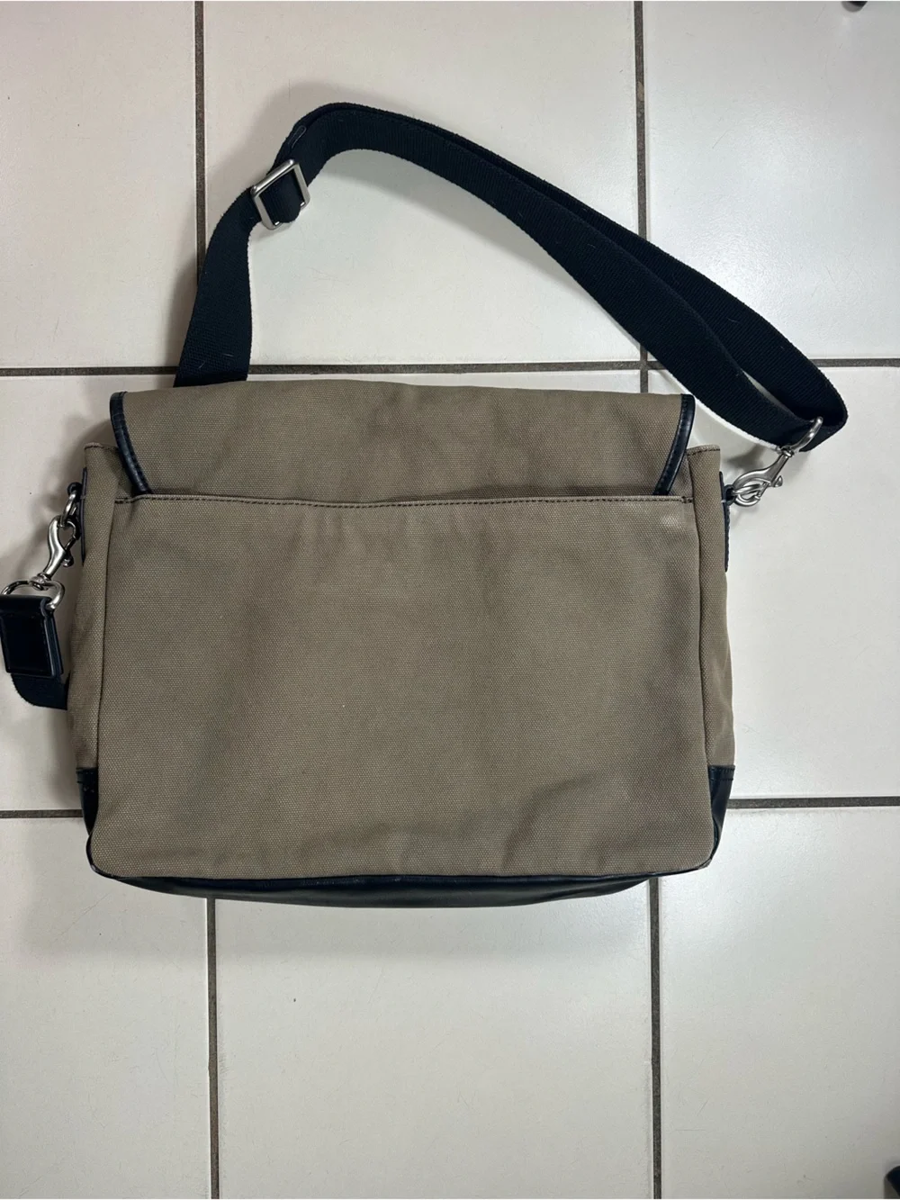 Fossil Tan Canvas Messenger Bag with Black Trim